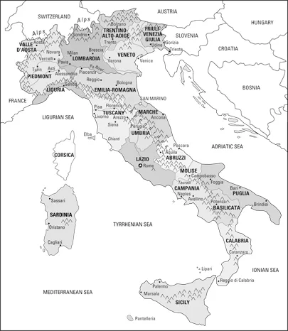 Figure 1-1:  Italy’s 20 wine regions.