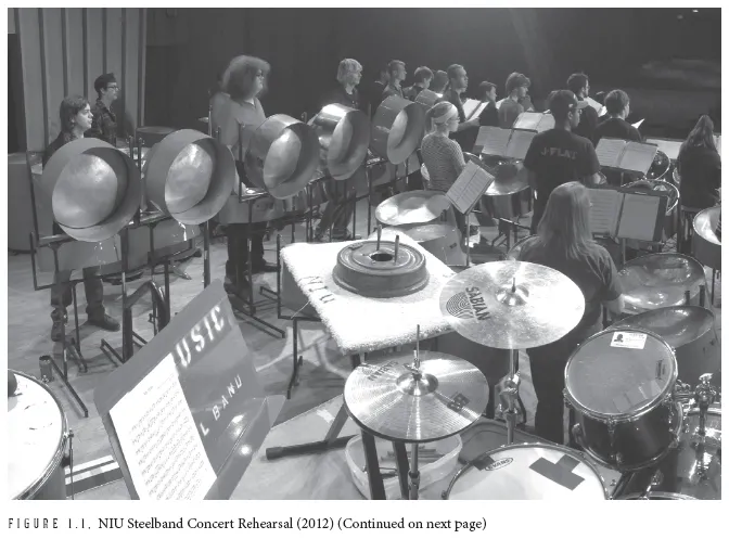 Image: FIGURE 1.1, NIU Steelband Concert Rehearsal (2012) (Continued on next page)