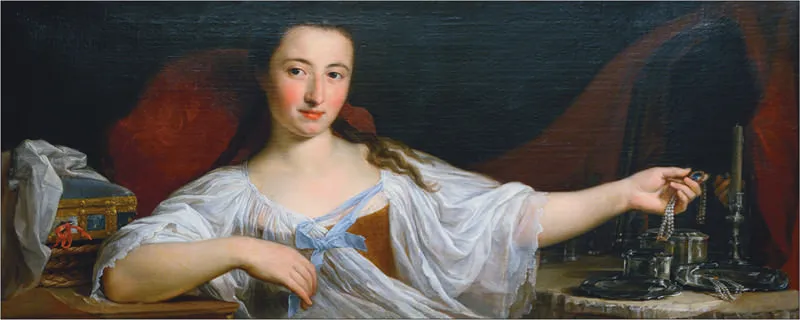 1. P. Batoni, Dama alla toeletta, part., 1759 ca., olio su tela; Roma, Palazzo Braschi, Museo di Roma.
