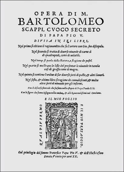 1.B. Scappi, Opera dell’arte del cucinare (1570), ristampa anastatica dell’edizione 1579, Forni, Bologna 1981, frontespizio.