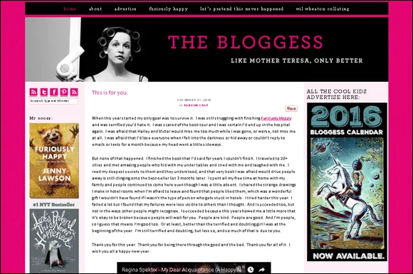 Screenshot of the Bloggers blogs, which describes her life in a hilarious way.