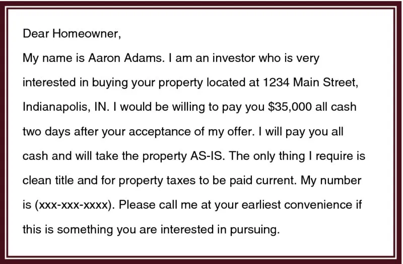 The figure shows a letter, inscribed in a rectangular box, offering to buy a piece of property.