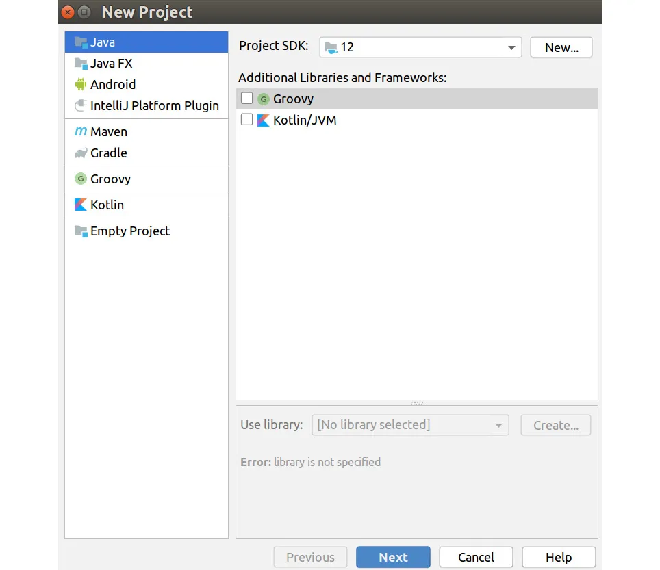 Figure 1.2: Creating a new Java project
