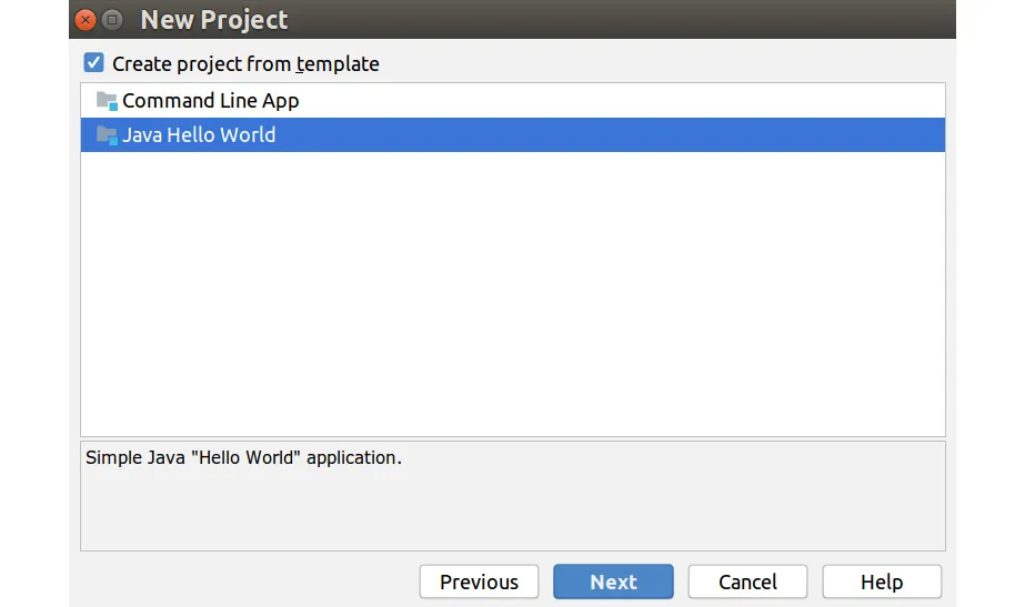 Figure 1.3: Create a Java Hello World project from template
