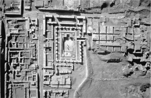 1.1 Aerial view of the acropolis of Mohenjo-Daro; the ‘Great Bath’ at its centre.