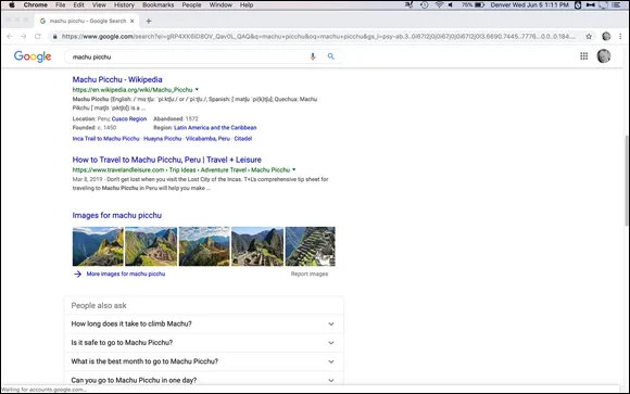 Screenshot of a Google page, the world’s most popular search engine, producing the results of a famous place.