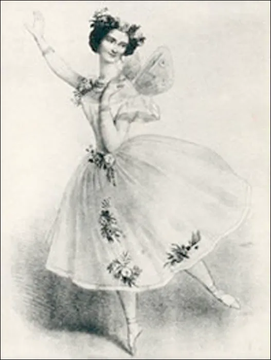 Portrait of Marie Taglioni who performed  feat of the feet with the help of special shoes, known today as pointe shoes.