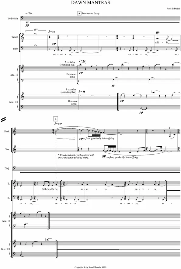 Ex. 1.1 Ross Edwards, Dawn Mantras, opening, 1999 (ABC Publications)