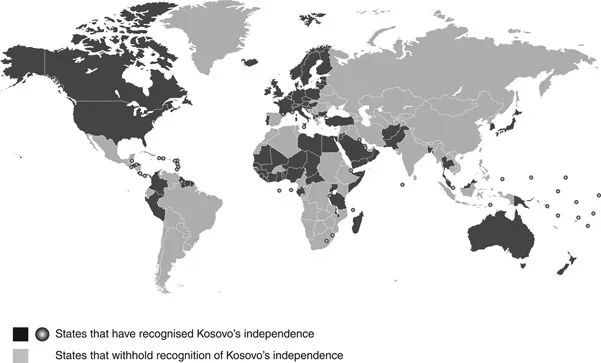 Map 1.1 Map of states that have recognised Kosovo’s independence by 2017