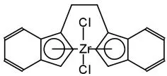 Chemical structure of ethylene-bis(tetrahydroindenyl) zirconium dichloride.