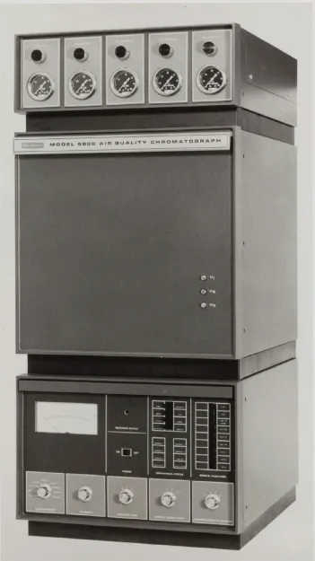 Photo depicts a Classic Process Gas Chromatograph1975 Beckman Model 6800 Air Quality Chromatograph.