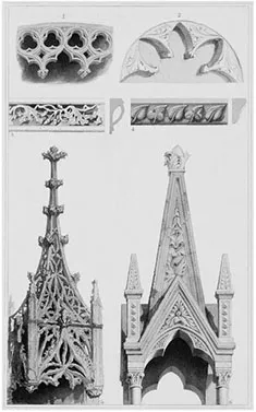 Figure 1.2 John Ruskin, Linear and Surface Gothic, plate from The Stones of Venice, volume II (mount size: 702 × 510 mm, sight size: 482 × 312 mm). Printmaker: Richard Parminter Cuff. Collection of the Guild of St George, Museums Sheffield. Image courtesy Museums Sheffield, accession number CGSG01588.