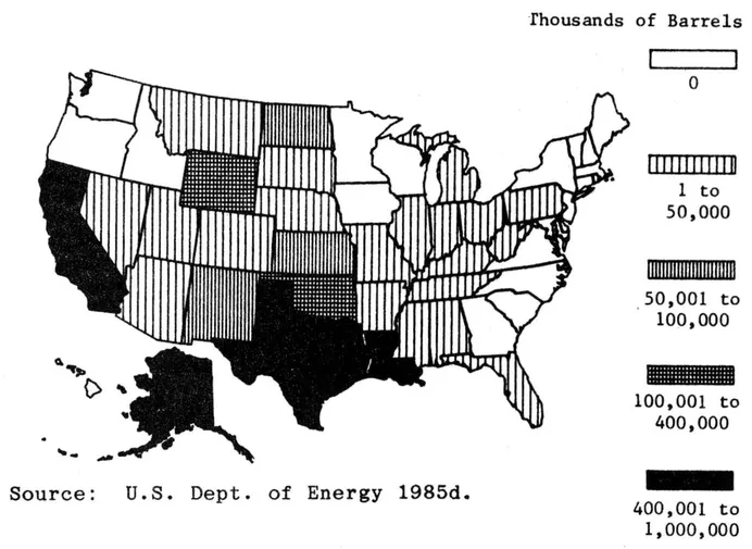 Figure 1.1 Crude oil production in 1984 Source: U.S. Dept. of Energy 1985d.