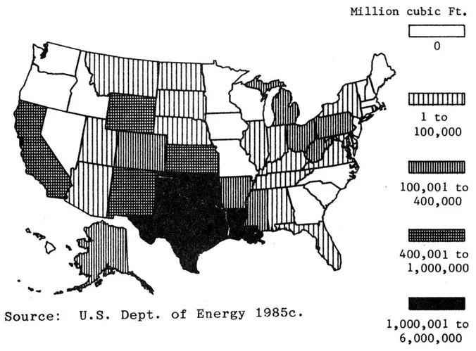 Figure 1.3 Marketed natural gas production in 1983 Source: U.S. Dept. of Energy 1985c.