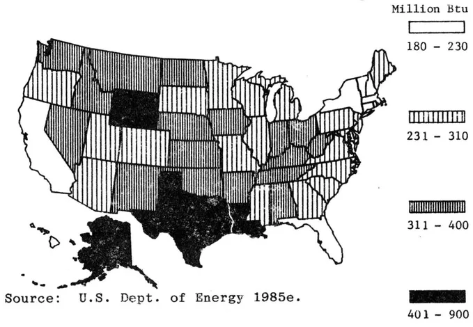 Figure 1.5 Total energy consumption per capita in 1983 Source: U.S. Dept. of Energy 1985e.