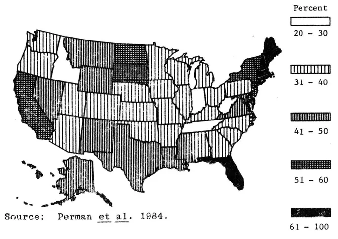 Figure 1.6 Petroleum as a percent of total consumption in 1981 Source: Perman et al. 1984.