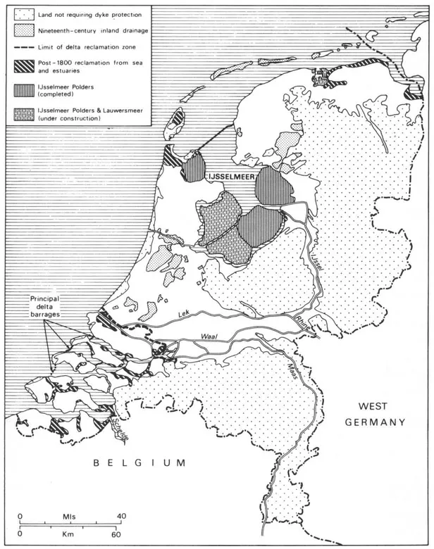 Fig 1. DRAINAGE AND SEA-DEFENCE SCHEMES SINCE 1800 SOURCE: Atlas van Nederland, VIII-4