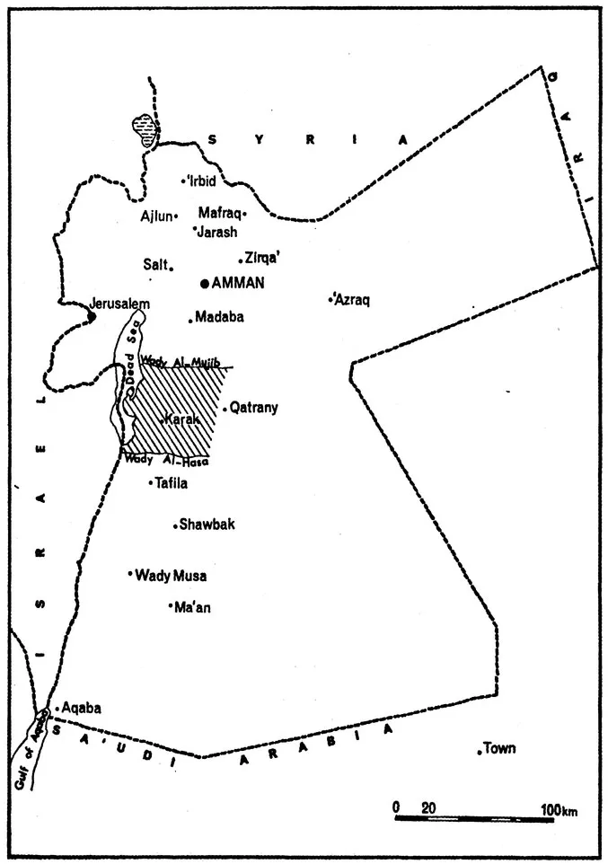 MAP 1. JordanāEast BankāAl-Karak (shaded)
