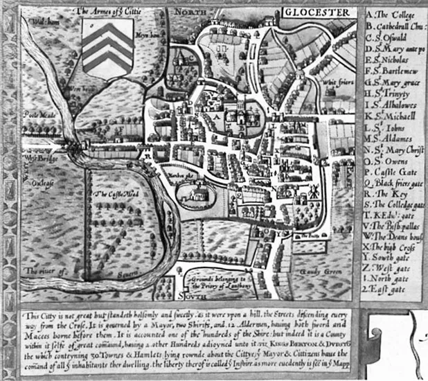 Figure 1.1 John Speed’s map of the City of Gloucester (1611)