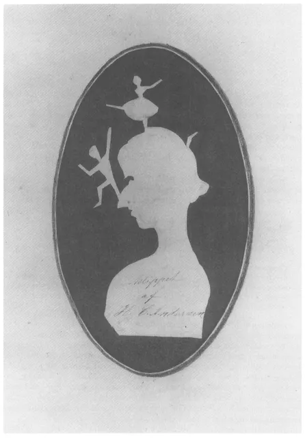 Fig. 1.1 H.C. Andersen. Papercut of Andersen's own silhouette with dancer. (Copenhagen: The Royal Library)