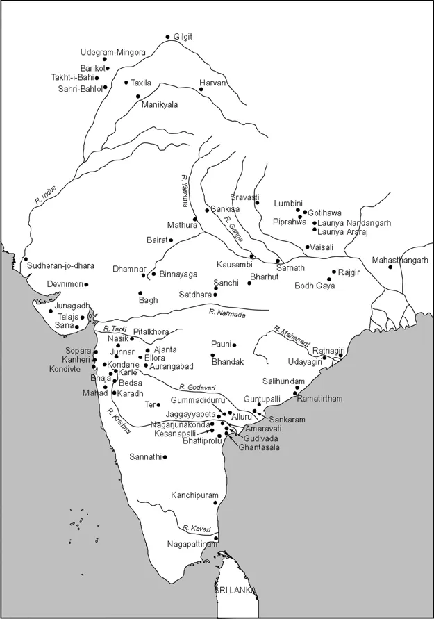 Figure 1.1 Map showing distribution of Buddhist sites in the subcontinent