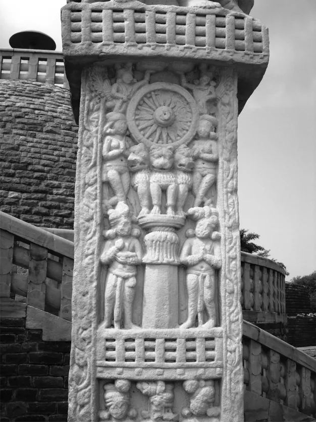 Figure 1.2 Worship of the Ashokan pillar as shown at Stupa 3, Sanchi