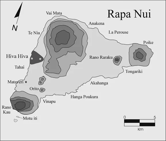 Figure 1.1 Island of Rapa Nui showing the location of Hiva Hiva