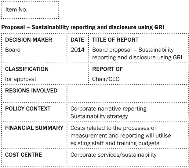 Template 1. Board report business case for sustainability reporting