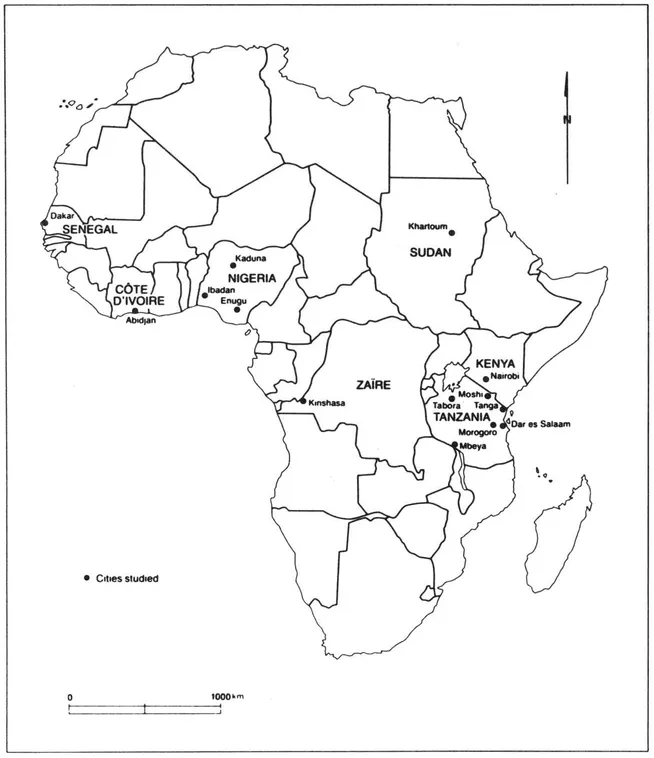Figure 1.1 Cities Studied by the African Urban Management Project