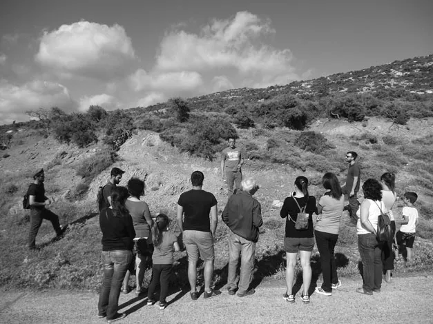 Figure 1.1 A short seminar for the local population on how to source good clay soils in their area, July 2015