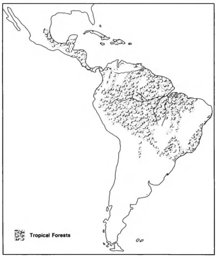 Figure 3 Map of tropical forests (modified from Cole, 1965:42).