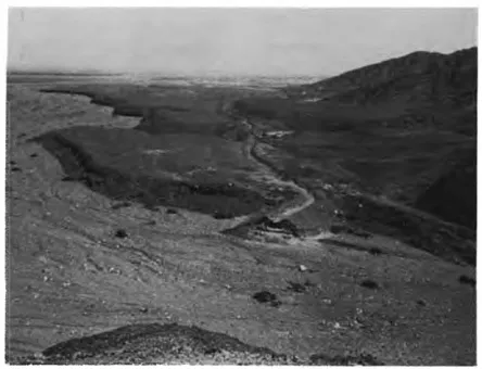 Plate 4 Coastal desert, northern Peru, showing a section of the Moche-Chicama intervalley, pre-lnca canal (James S. Kus; reprinted by permission).