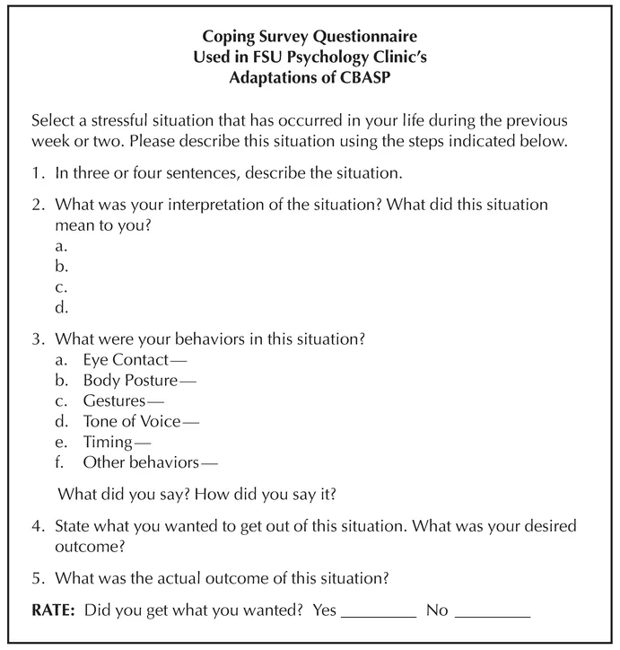 FIG. 1.1. Coping Survey Questionnaire used in Situational Analysis. Adapted from McCullough’s Coping Survey Questionnaire by Maureen Lyons Reardon.