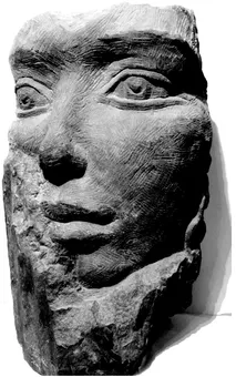 Figure 3. Sabah Al-Dhaher, Traces, 2008; carved sandstone, 30 inches high. Collection of the artist.