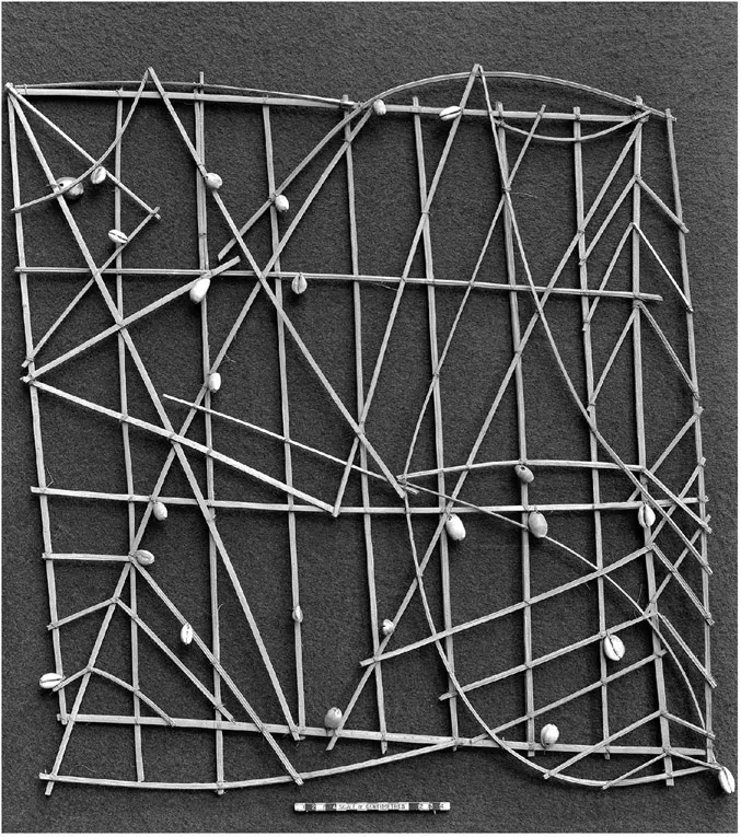 Figure 1.1 Marshall Islands sailing chart made of sticks and shells, tied with palm fibre