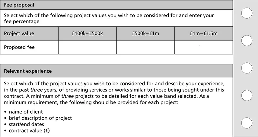 Figure 1.1: Typical questions within a framework bid document