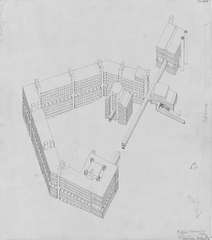 Figure PI.4 The Smithson and James Stirling, Sheffield University Competition Design, 1953.