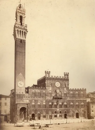 FIGURE 1.02 Photograph from 1860 showing the Palazzo Pubblico and the Torre del Mangia.