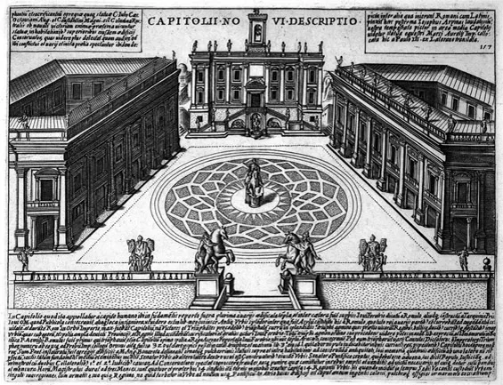 FIGURE 1.04 Piazza del Campidoglio, engraved by Giacomo Lauro in 1610.