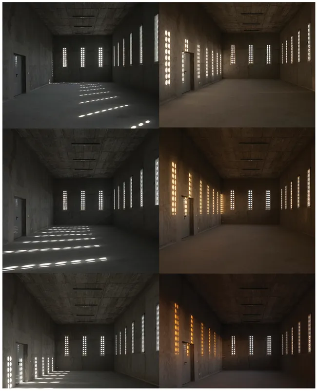 Figure 1.2 Light variations in Cerrillo de Maracena School, Granada (opposite).