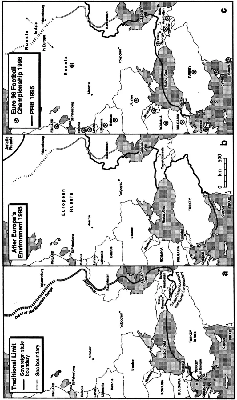 Figure 1.1 Different definitions of the limits of Europe