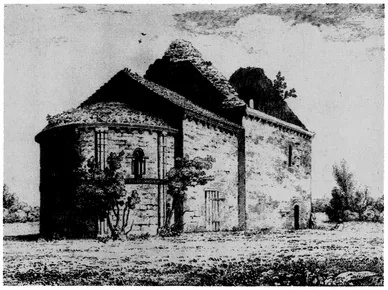 Plate 1.2 Steetley Church, Derbyshire This north-east view of the church was published in the Derbyshire volume of Daniel and Samuel Lysons, Magna Brittania, V (1817). It shows the church abandoned and forlorn, the entire roof of the nave having collapsed. Steetley was a deserted medieval village, a chapel of ease in the parish of Whitwell, and its church had become redundant. However, sufficient remained to show that it had been a fine example of a small Norman church consisting of a nave, chancel and vaulted apse. Carved heads formed a corbel table all round the church and the apse retained its pilasters, decorated string course and splayed windows. On the other side of the church is a beautifully-carved Norman door, which leads into a memorable interior. It is not known who was responsible for erecting such a lavishly decorated building. Pevsner writes: 'There are few Norman churches in England so consistently made into showpieces by those who designed them and those who paid for them.' The church was splendidly restored by the Victorian architect J. L. Pearson in 1876-80.