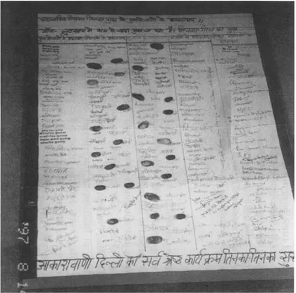 Photo 1.1. The poster-letter from Lutsaan, including the signatures and thumbprints of 184 community members, pledging not to give or accept dowry. (Source: Personal files of the authors.)