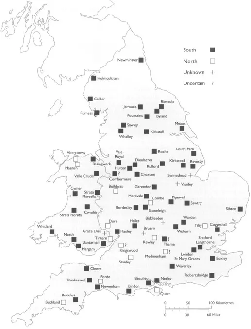 FIG. 1. Cistercian abbeys in England and Wales: map to show position of known cloisters Pete Lawrence for Cadw, Welsh Assembly Government