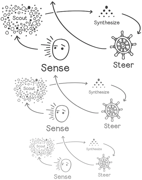 FIGURE 3a. These actions are repeated over and over in the process of designing and implementing change.