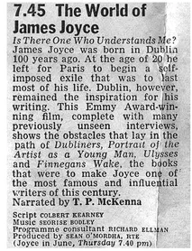 Christmas 1982 listing in Radio Times of one of the best documentary films on Joyce: Is There One Who Understands Me?