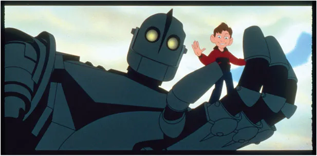 FIGURE 1.1 2D character interacting with a 3D character, The Iron Giant