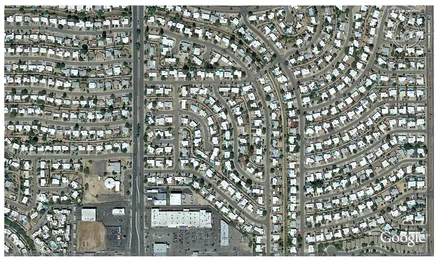 Figure 1.1 Sprawling low-density residential development at the edges of all American cities is represented in this view of Tucson, Arizona. The energy, climate, habitat and other impacts of this growth are well understood and better models have been demonstrated. Photo 32°12'43.87" N 110°51 '23.93" W by Google Earth.