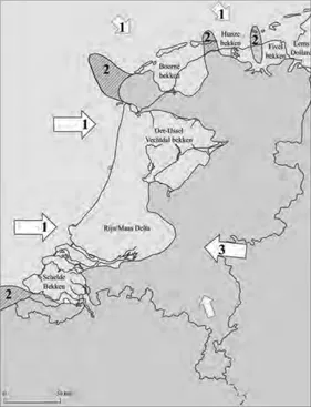 1.5: Sources of sediments and pits in the Dutch lowlands Sources of sediments carried from elsewhere 1. waves, cross-transport 2. high Pleistocene (headlands) 3. rivers local source peat