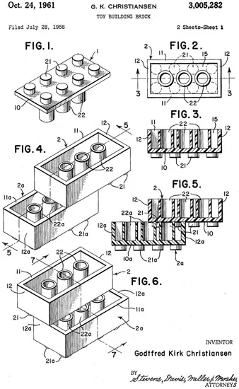 FIGURE 1.1 Patent #3,005,282, for the stud-and-tube design of the LEGO brick.